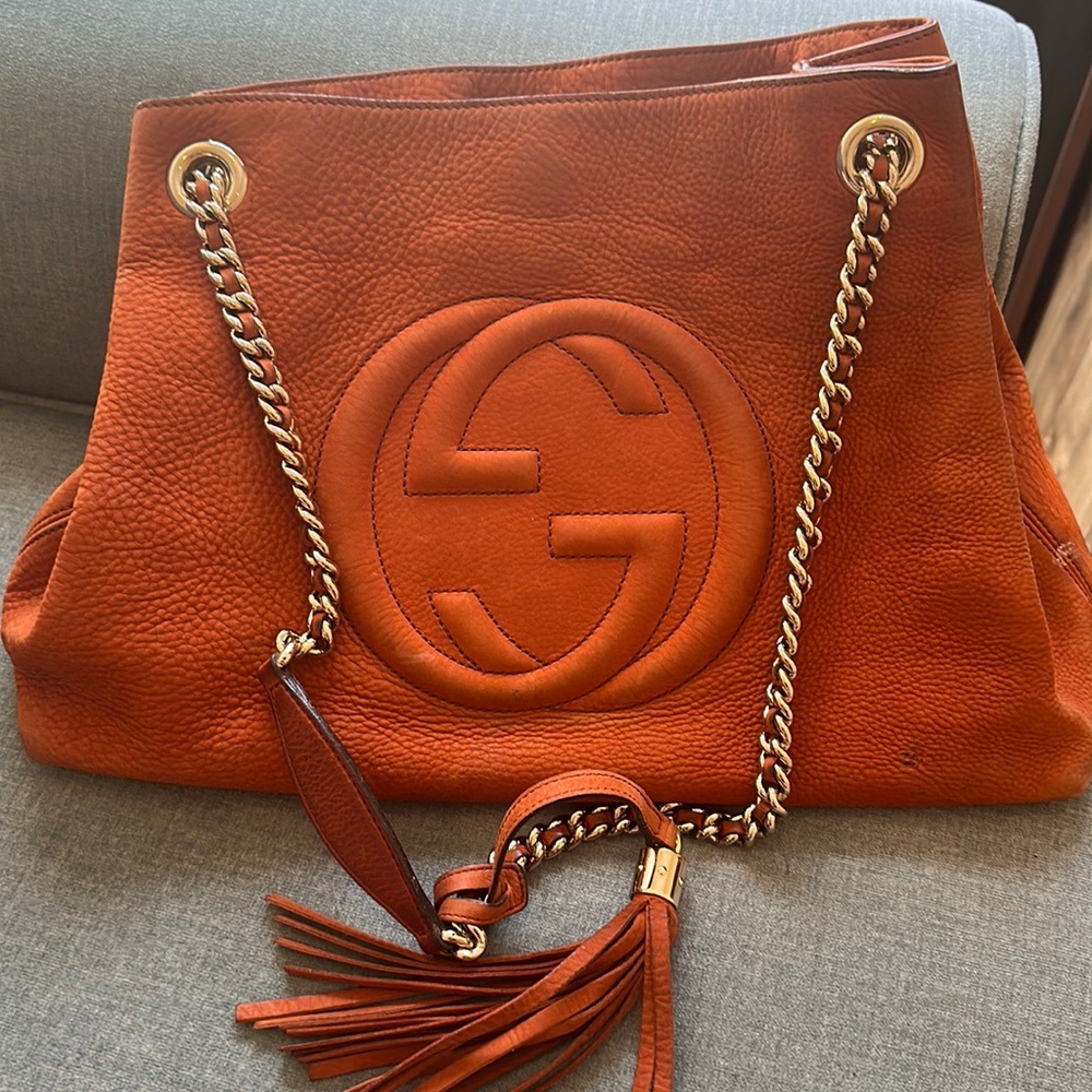 Gucci Orange Nubuck Soho Chain Shoulder Bag